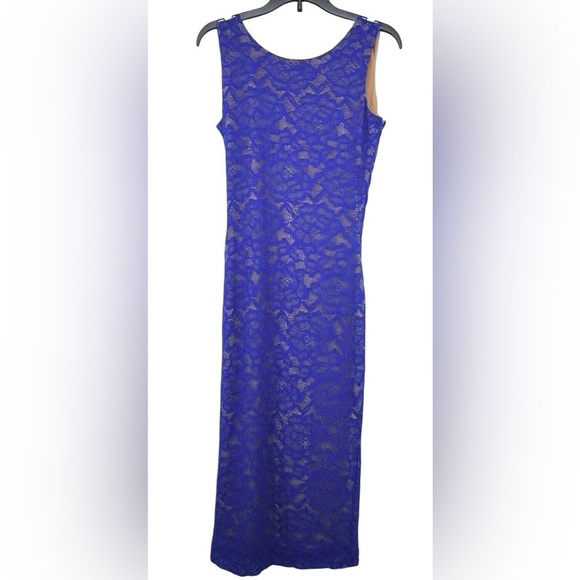 NWT! Dress The Population Blue V-Back  Embroidered Lace Bodycon Midi Dress SZ XL - Picture 6 of 11